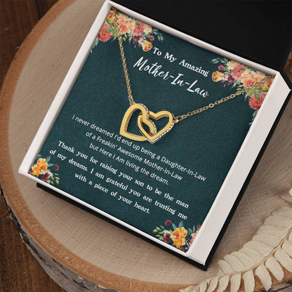 Gift For Mother-In-Law - Living The Dream - Interlocking Interlocking Hearts Necklace