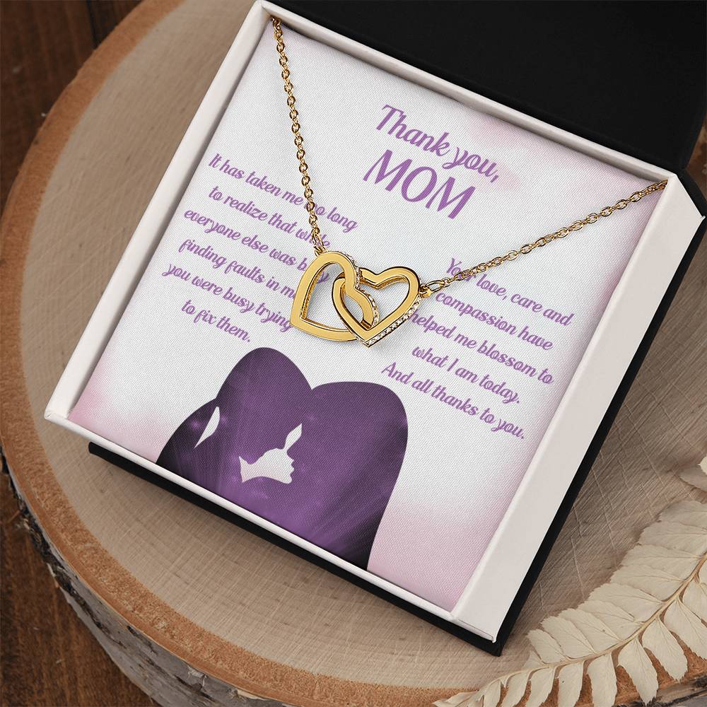 To My Mom - Helped Me Blossom Interlocking Hearts Necklace