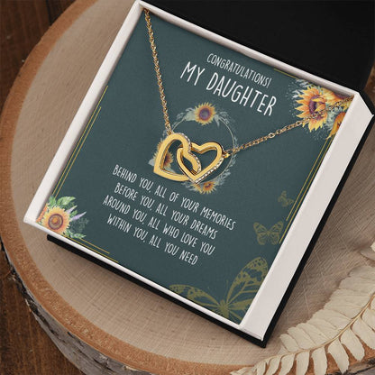 Congratulations My Daughter Interlocking Hearts Necklace Message Card