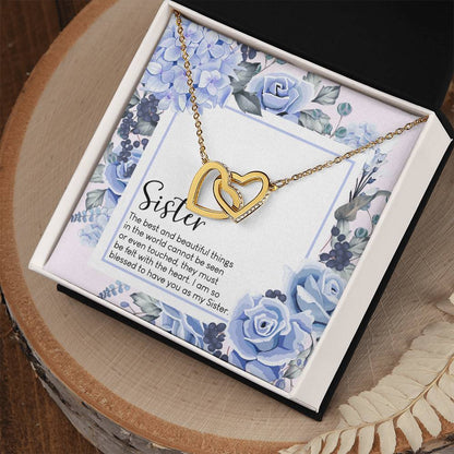 Sister Interlocking Hearts Necklace Message Card