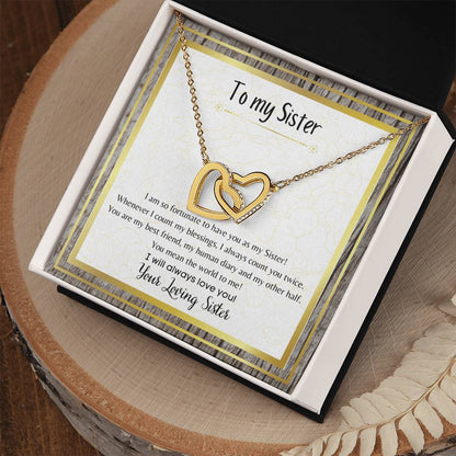 To My Sister Interlocking Hearts Necklace
