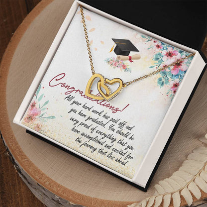 Congratulation So Proud Of You Interlocking Hearts Necklace Graduation Message Card