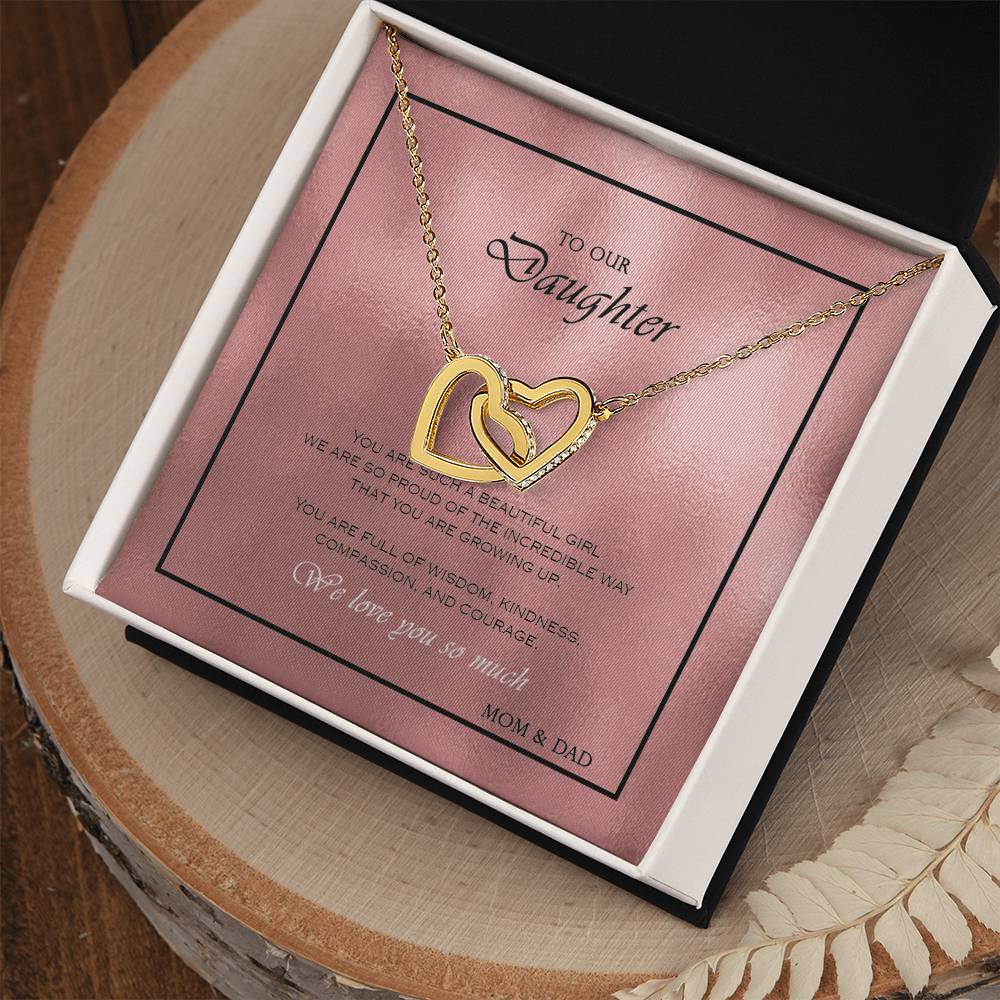 Interlocking Heart Necklace To Your Daughter – From Mom & Dad With Love – Jewelry Gift B1D3T2 Interlocking Hearts Necklace
