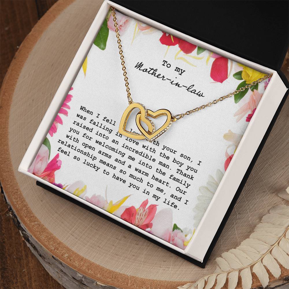 To My Mother In Law When I Fell In Love With Your Son Interlocking Hearts Necklace