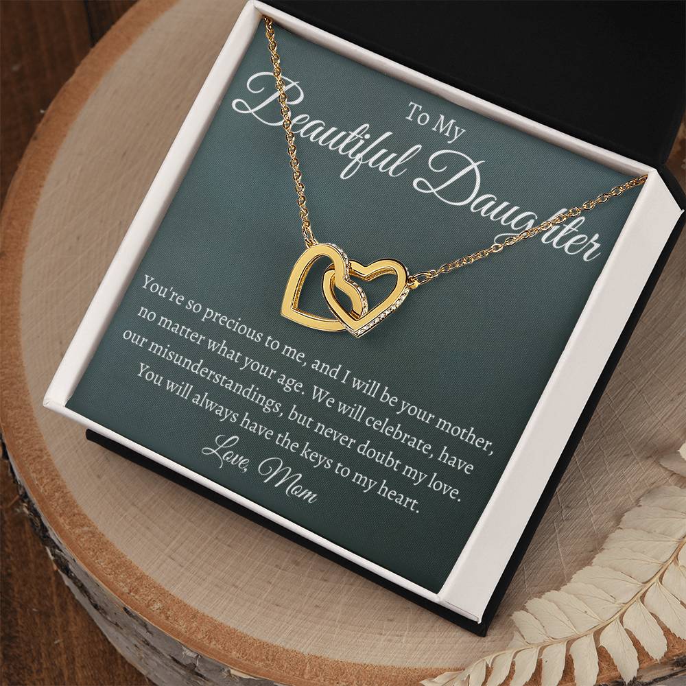 To My Beautiful Daughter - Be Your Mother Interlocking Hearts Necklace