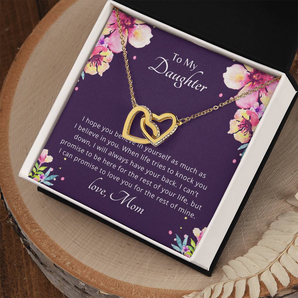 To My Daughter - Promise To Love You - Necklace. Embellished With Cubic Zirconia Stones. Interlocking Hearts Necklace
