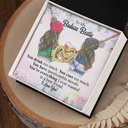 To My Badass Bestie Interlocking Hearts Necklace