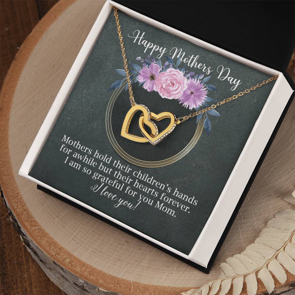 Interlocking Hearts Necklace For Mom Black And Floral For Mother'S Day