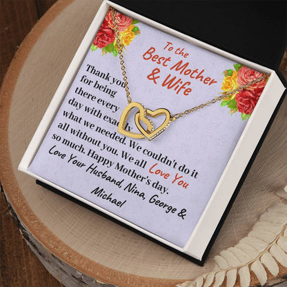 To The Best Mother And Wife Interlocking Hearts Necklace