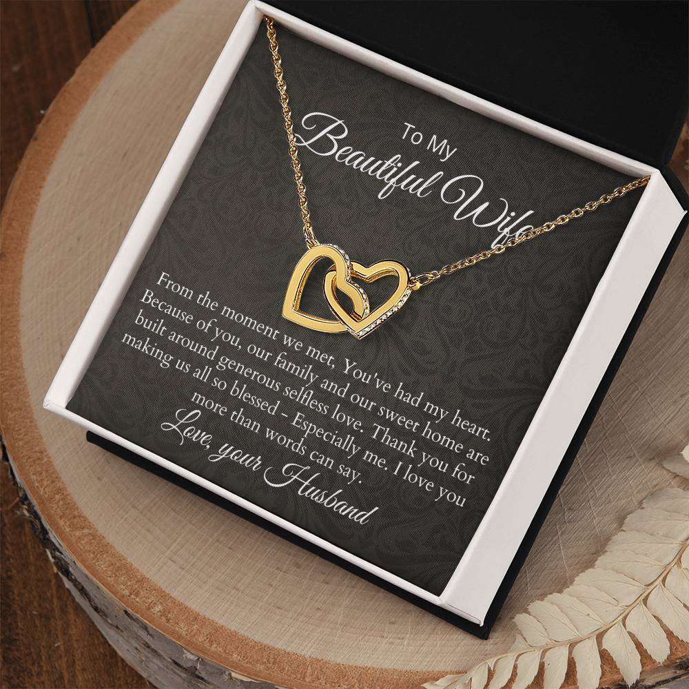 Anniversary Birthday Gift For Wife - Necklace & Message Card Interlocking Hearts Necklace