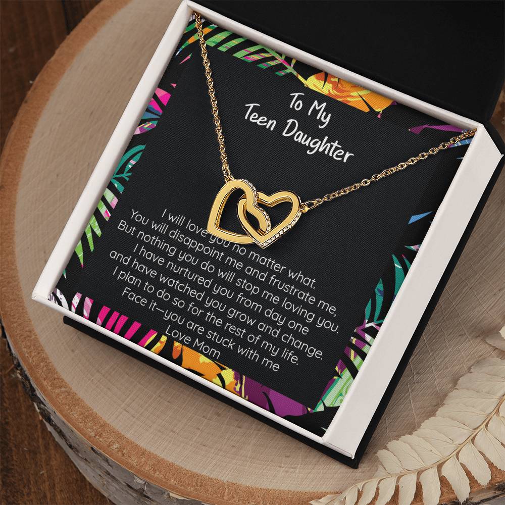 Teen Daughter You Are Stuck With Me Heart Necklace Gift Interlocking Hearts Necklace