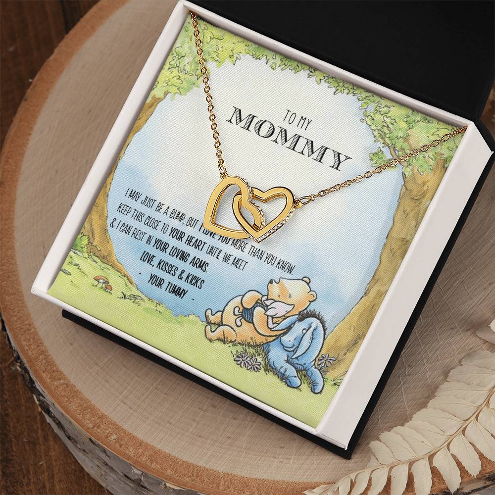 New Mommy Necklace New Mom Gift Mom To Be Winnie The Pooh Baby Shower Gift First Time Mom Pregnancy Gift New Mommy Gift Idea Interlocking Hearts Necklace
