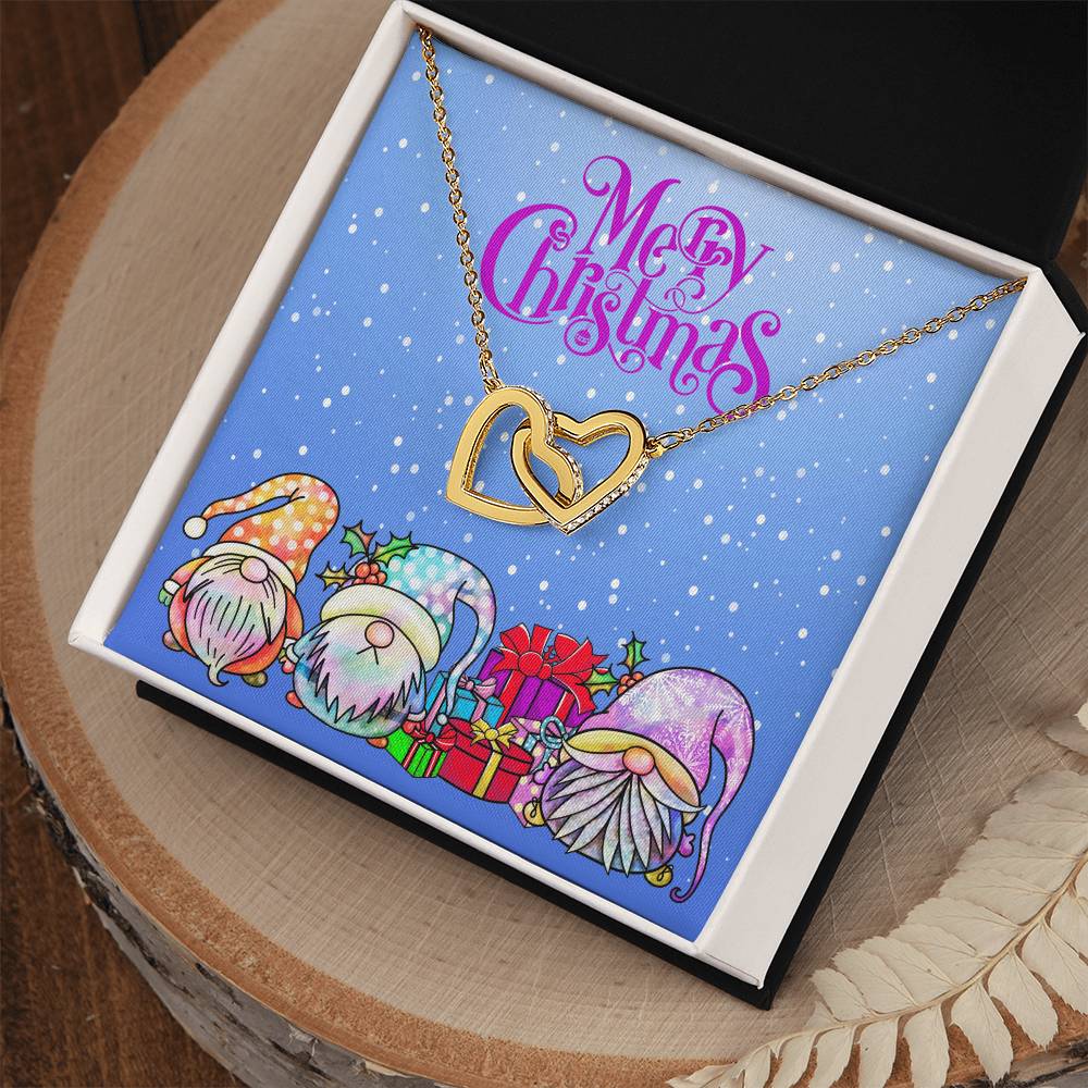 Merry Christmas Gnomes Interlocking Hearts Necklace