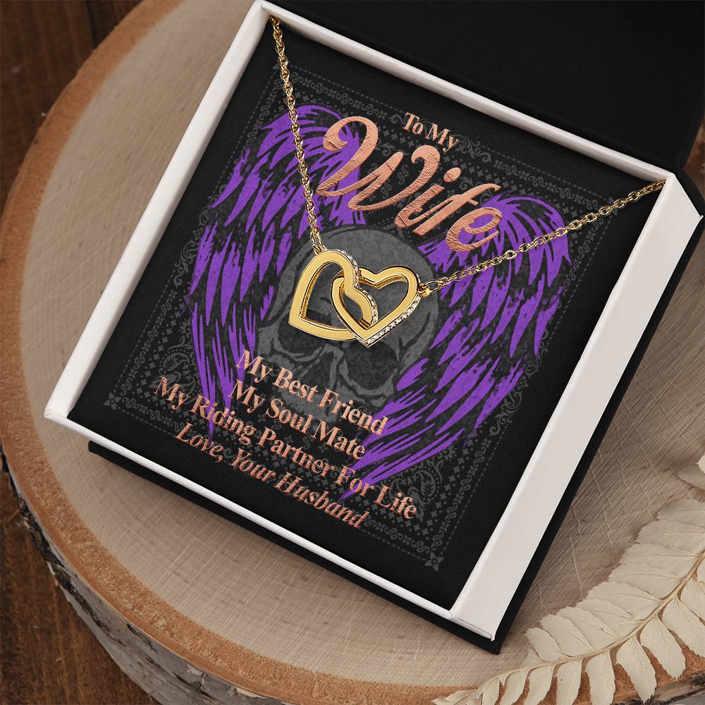 To My Wife My Best Friend My Riding Partner For Life. Gift For A Wife Who Rides Interlocking Hearts Necklace