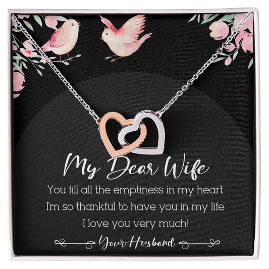 My Dear Wife Interlocking Hearts Necklace Message Card