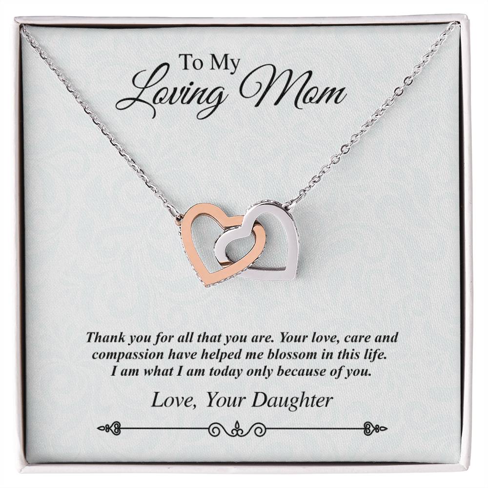 'To My Loving Mom' Linked Hearts - Thank You For All That You Are Interlocking Hearts Necklace