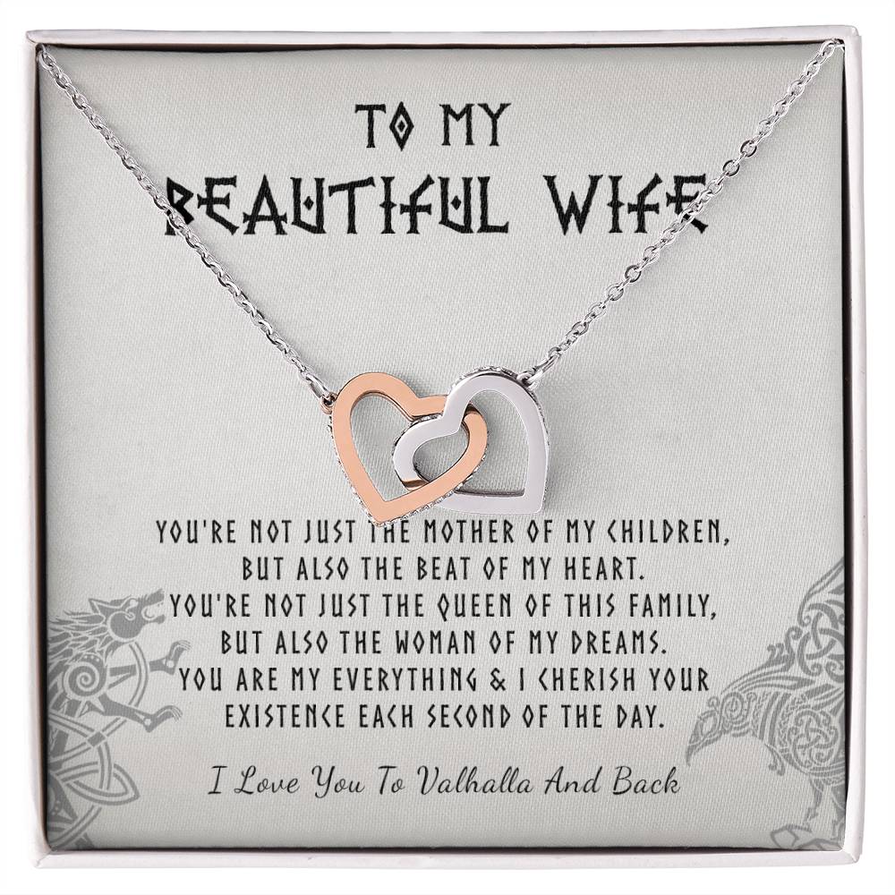 To My Beautiful Wife - I Love Your To Valhalla And Back Interlocking Hearts Necklace
