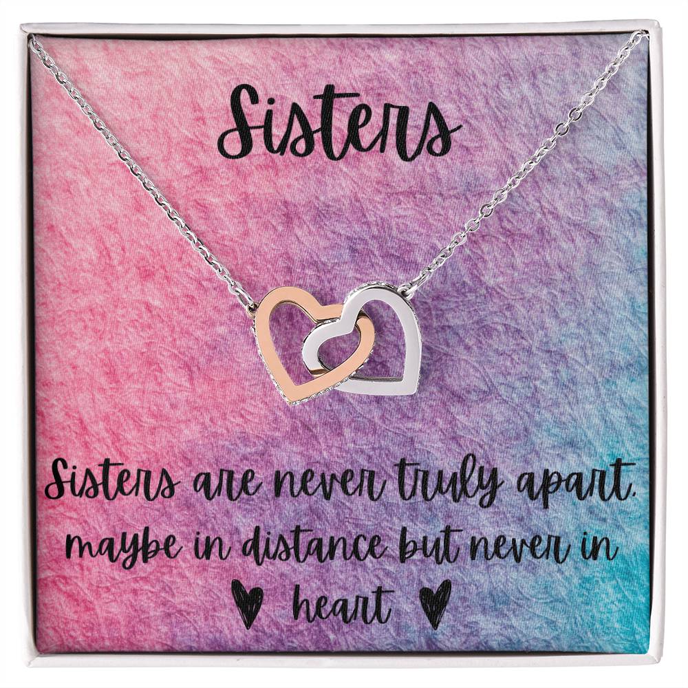 Sisters - Interlocking Necklace - Rainbow Background Interlocking Hearts Necklace