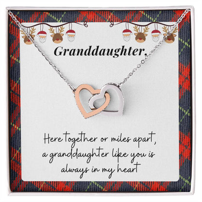 Christmas Gift For Granddaughter - Here Together Or Miles Apart A Granddaughter Like You Is Always In My Heart Interlocking Hearts Necklace