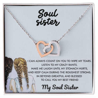 To My Soul Sister -My Reflection Pal Partner In Crime - Necklace Interlocking Hearts Necklace