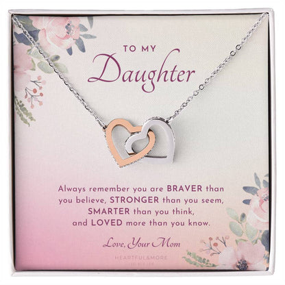 To My Daughter Always Remember Gift For Daughter From Mom Daughter Birthday Graduation Christmas Present Interlocking Hearts Necklace
