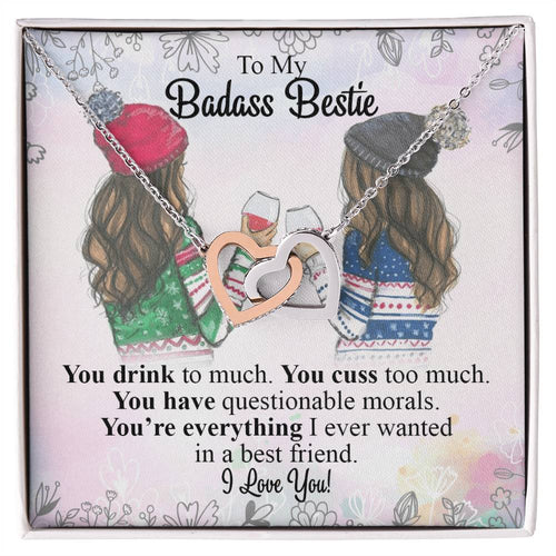 To My Badass Bestie Interlocking Hearts Necklace