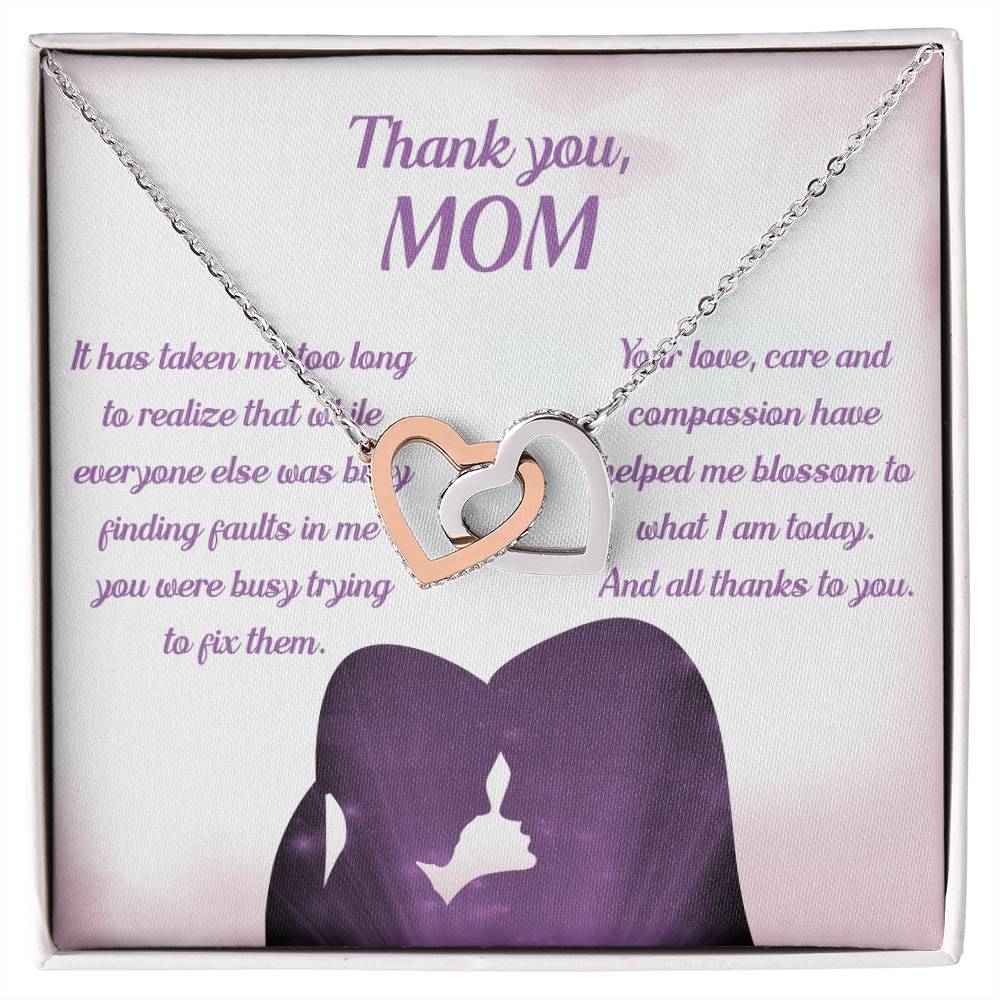 To My Mom - Helped Me Blossom Interlocking Hearts Necklace