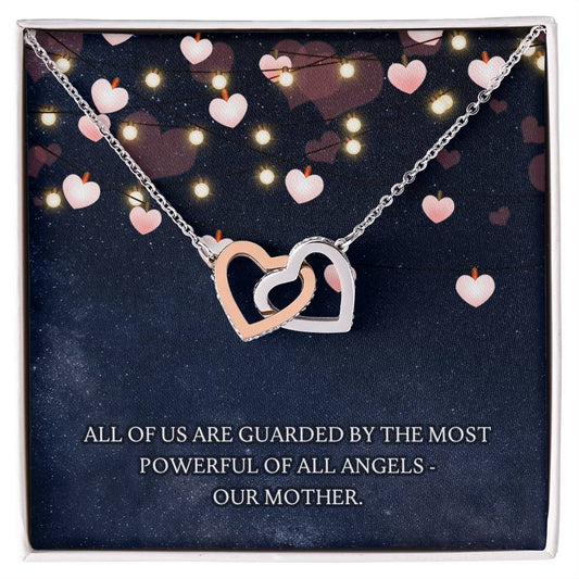 Guarded By Our Angel Mother Interlocking Hearts Necklace