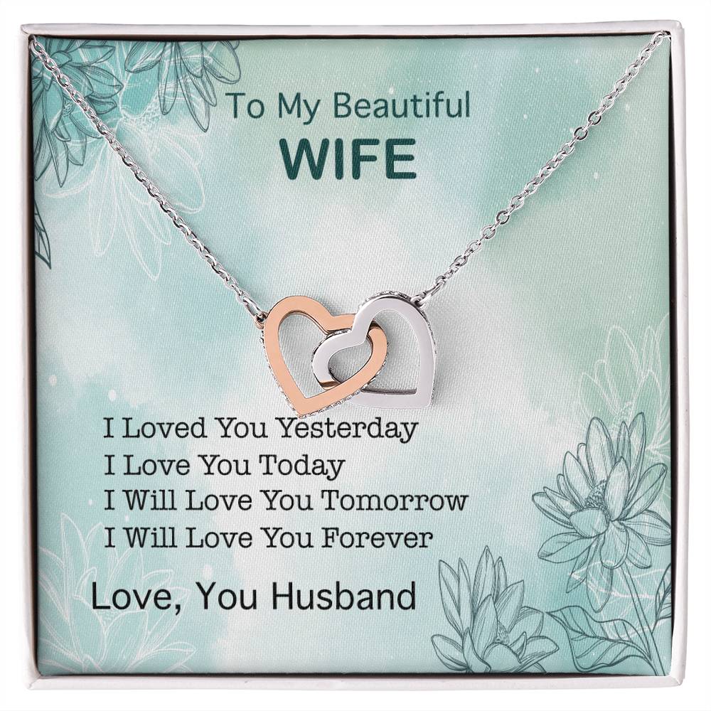 To My Beautiful Wife Interlocking Hearts Necklace