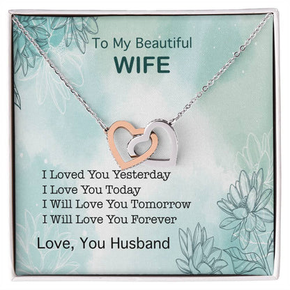To My Beautiful Wife Interlocking Hearts Necklace