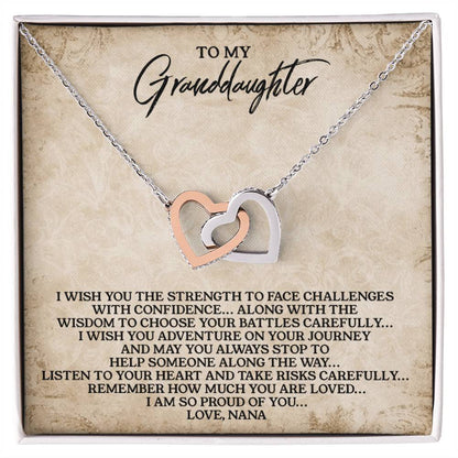 To My Granddaughter - Love Nana - Interlocking Heart Necklace Interlocking Hearts Necklace