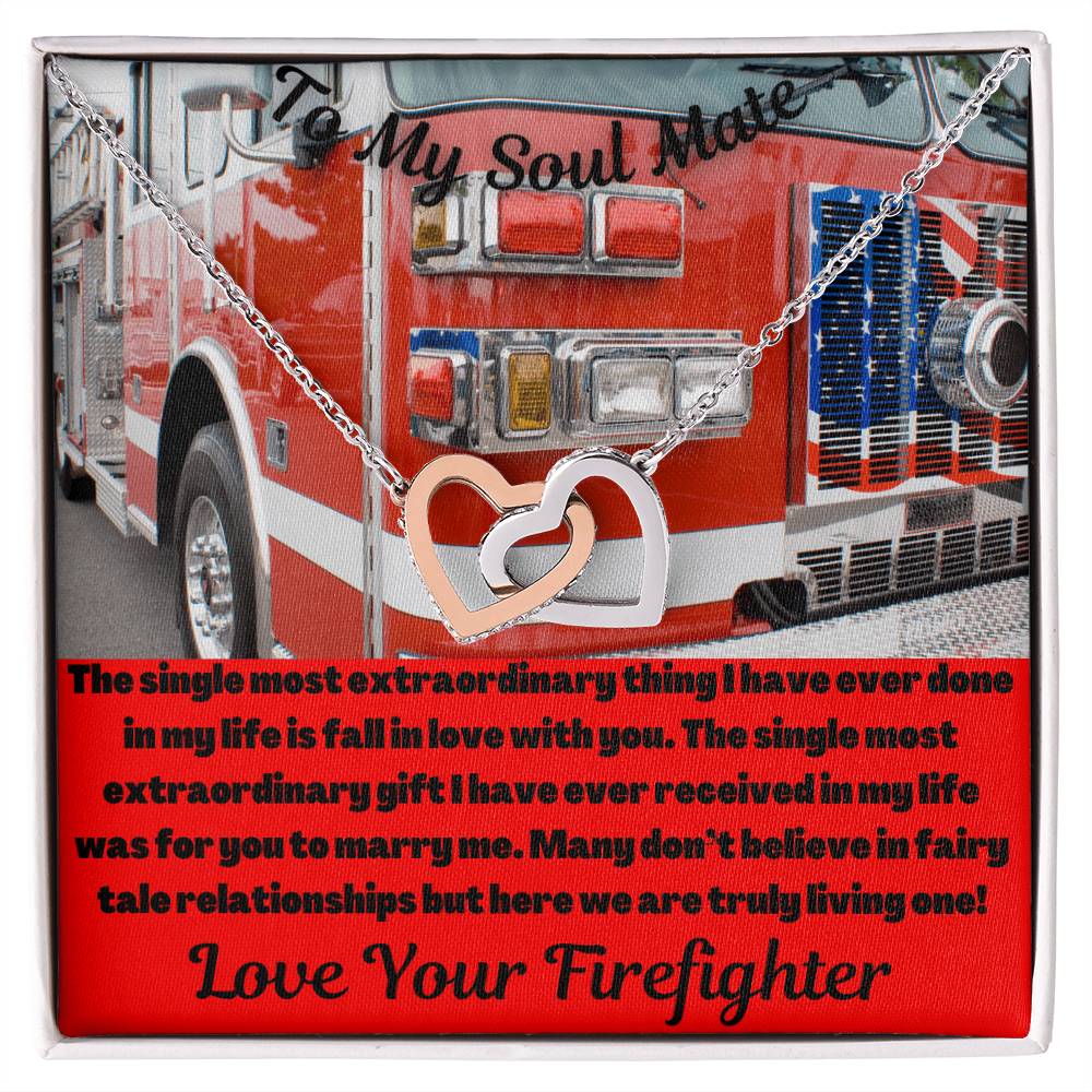 To My Soul Mate Firefighter Interlocking Hearts Necklace
