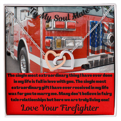 To My Soul Mate Firefighter Interlocking Hearts Necklace