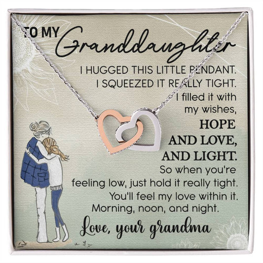 To My Granddaughter Interlocking Hearts Necklace Message Card