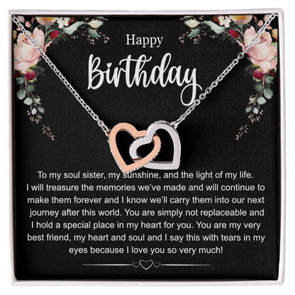 Happy Birthday To My Soul Sister Interlocking Hearts Necklace