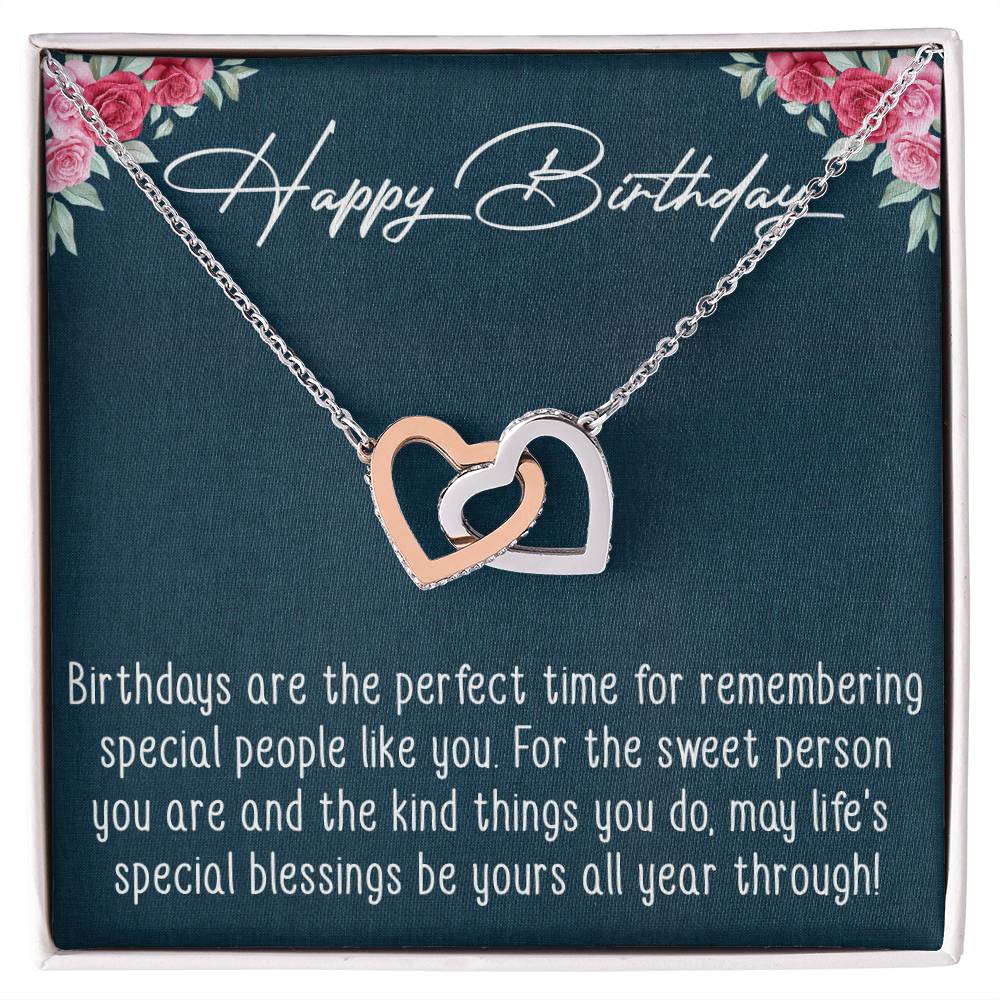 Happy Birthday Interlocking Hearts Necklace Message Card