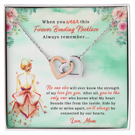 To My Daughter - Unique Heart Bonding Necklace Gift Set Interlocking Hearts Necklace