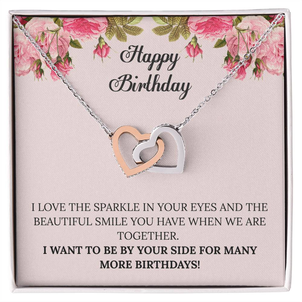Happy Birthday - I Want To Be By Your Side For Many More Birthdays Interlocking Hearts Necklace
