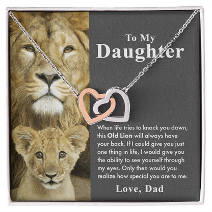To My Daughter – This Old Lion Will Have Your Back Interlocking Hearts Necklace