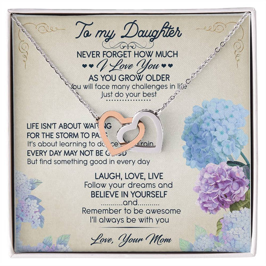 To My Daughter I Love You Interlocking Hearts Necklace Birthday Message Card