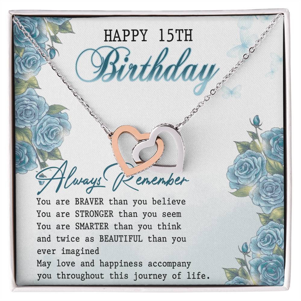 Happy 15Th Birthday Interlocking Hearts Necklace Message Card