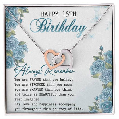 Happy 15Th Birthday Interlocking Hearts Necklace Message Card