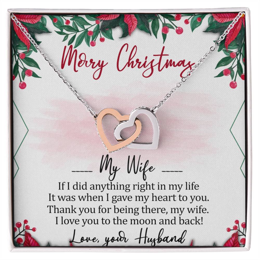 Merry Christmas My Wife Interlocking Hearts Necklace Message Card