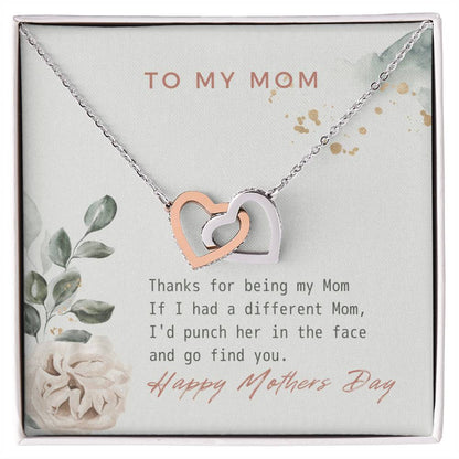 Thanks For Being My Mom Double Heart Interlocking Hearts Necklace