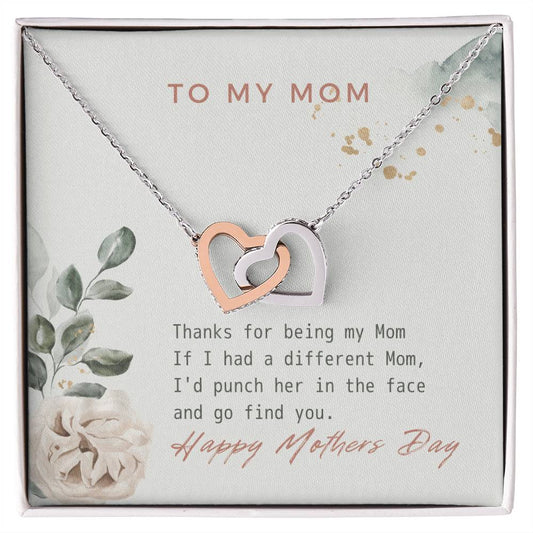 Thanks For Being My Mom Double Heart Interlocking Hearts Necklace