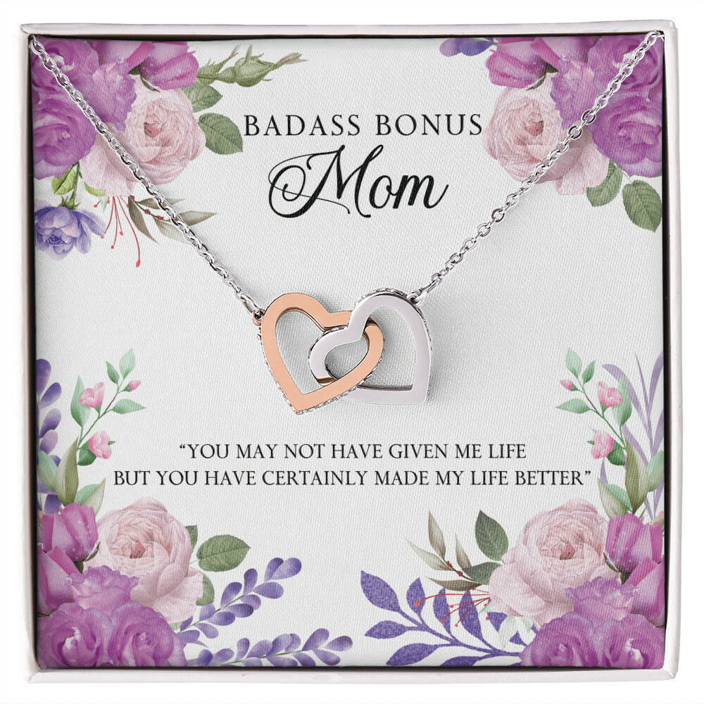 Badass Bonus Mom Interlocking Hearts Necklace
