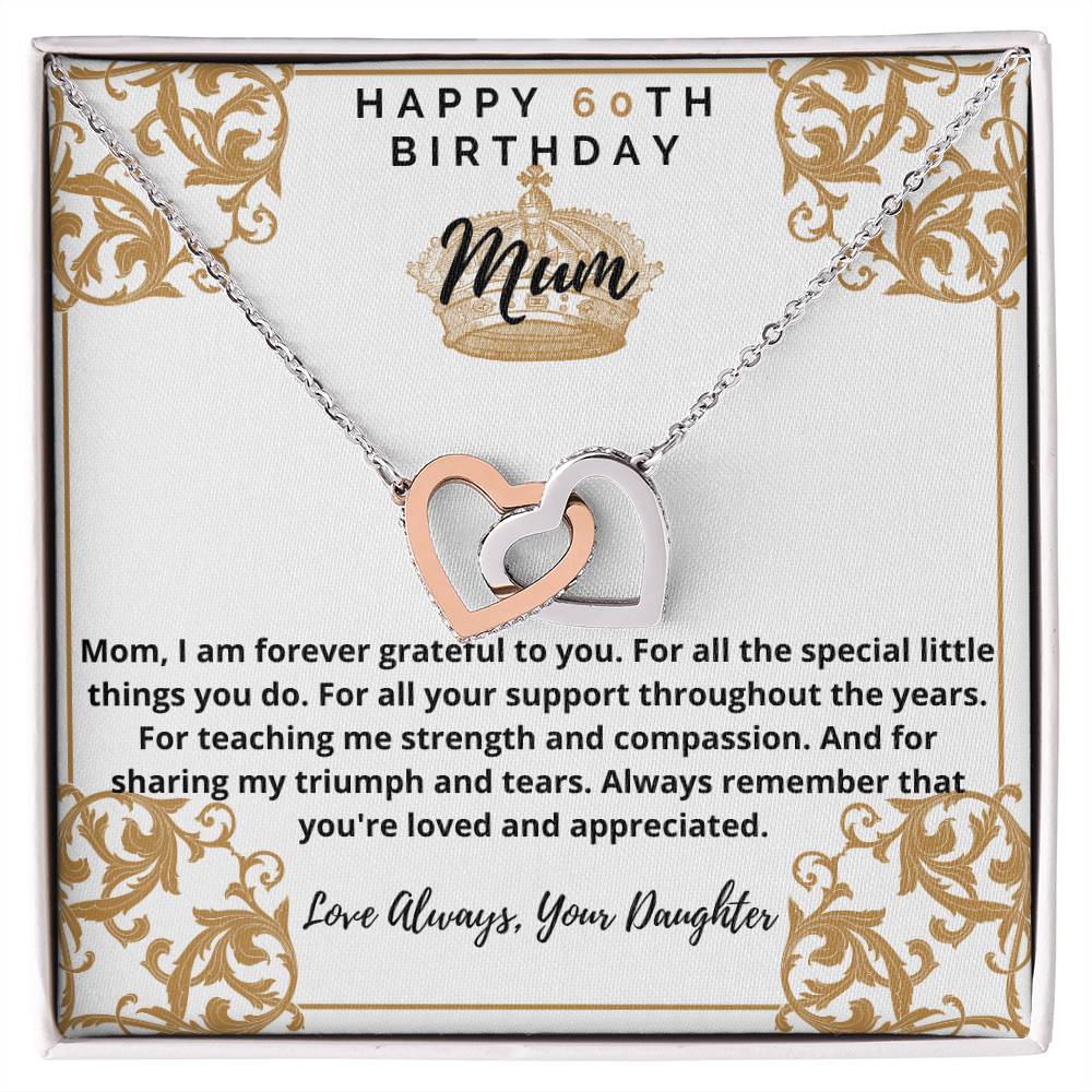 60Th Birthday Gift For Mum From Daughter Interlocking Hearts Necklace