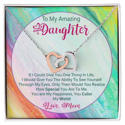 Heart-Melting Gift For Daughter From Mom - You Color My World Interlocking Hearts Necklace