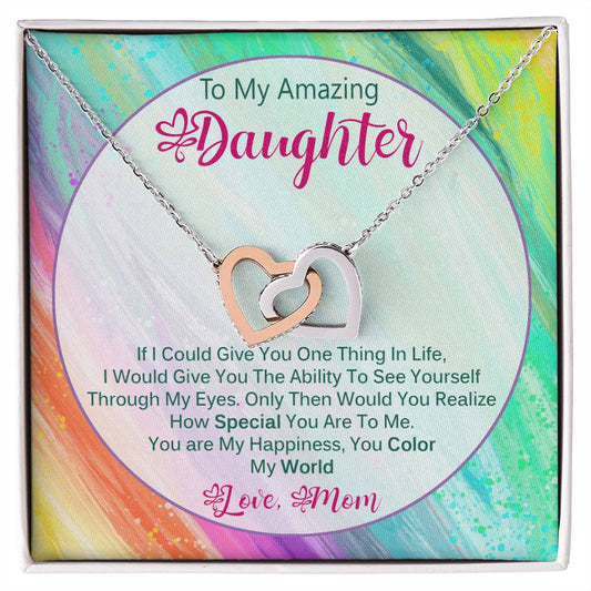 Heart-Melting Gift For Daughter From Mom - You Color My World Interlocking Hearts Necklace