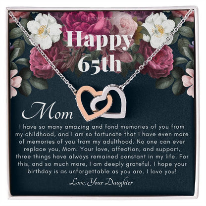 Mother'S 65Th Birthday Gift Gift For Mom On Her Birthday Gift For Mom From Daughter Mom Necklace Best Mom Gift Message Card Interlocking Hearts Necklace